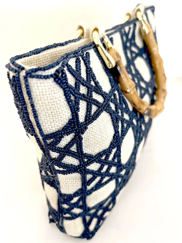 Gabriella Hand-Beaded Bag, Bamboo Handle