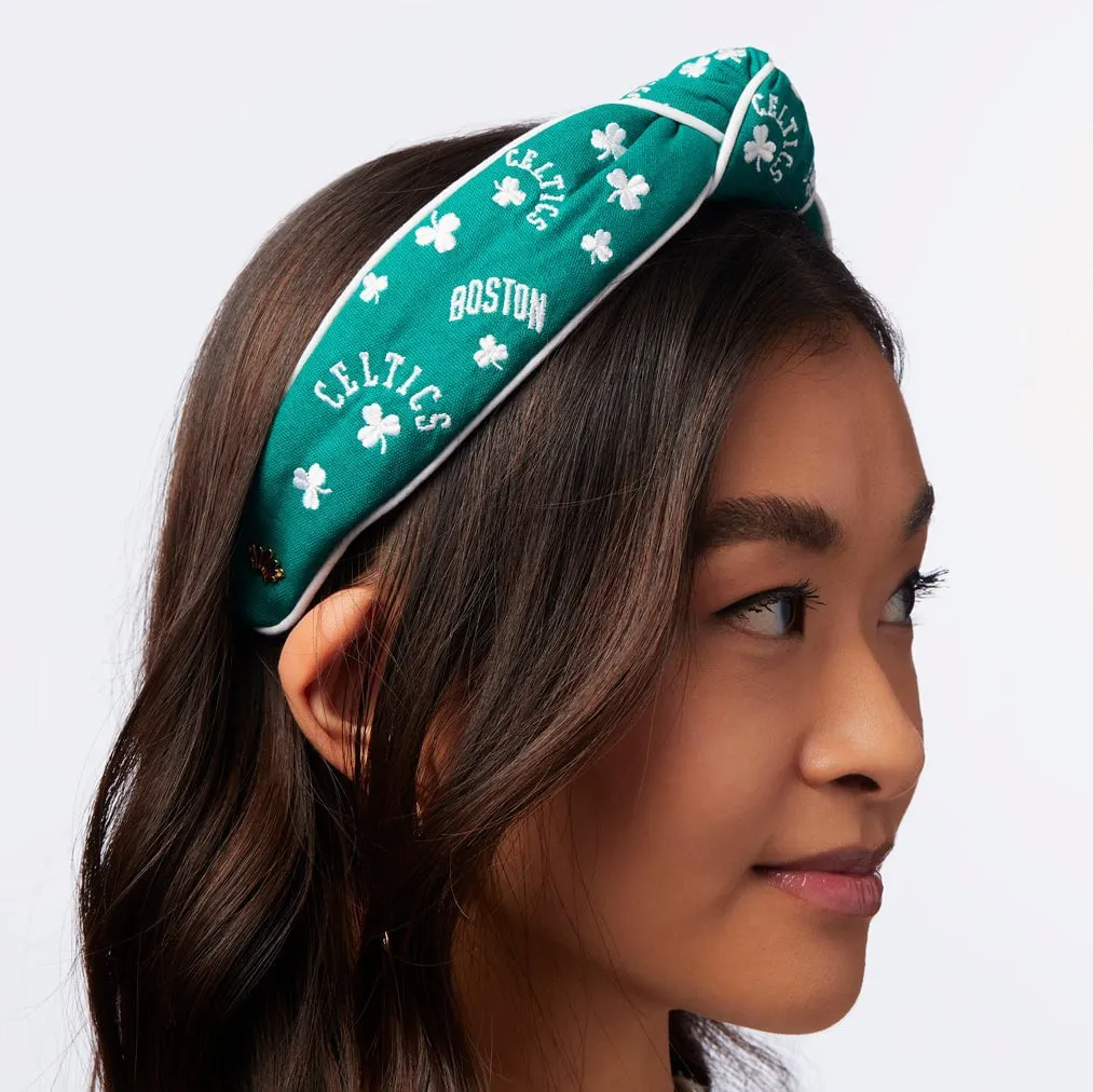 GREEN BOSTON CELTICS EMBROIDERED KNOTTED HEADBAND