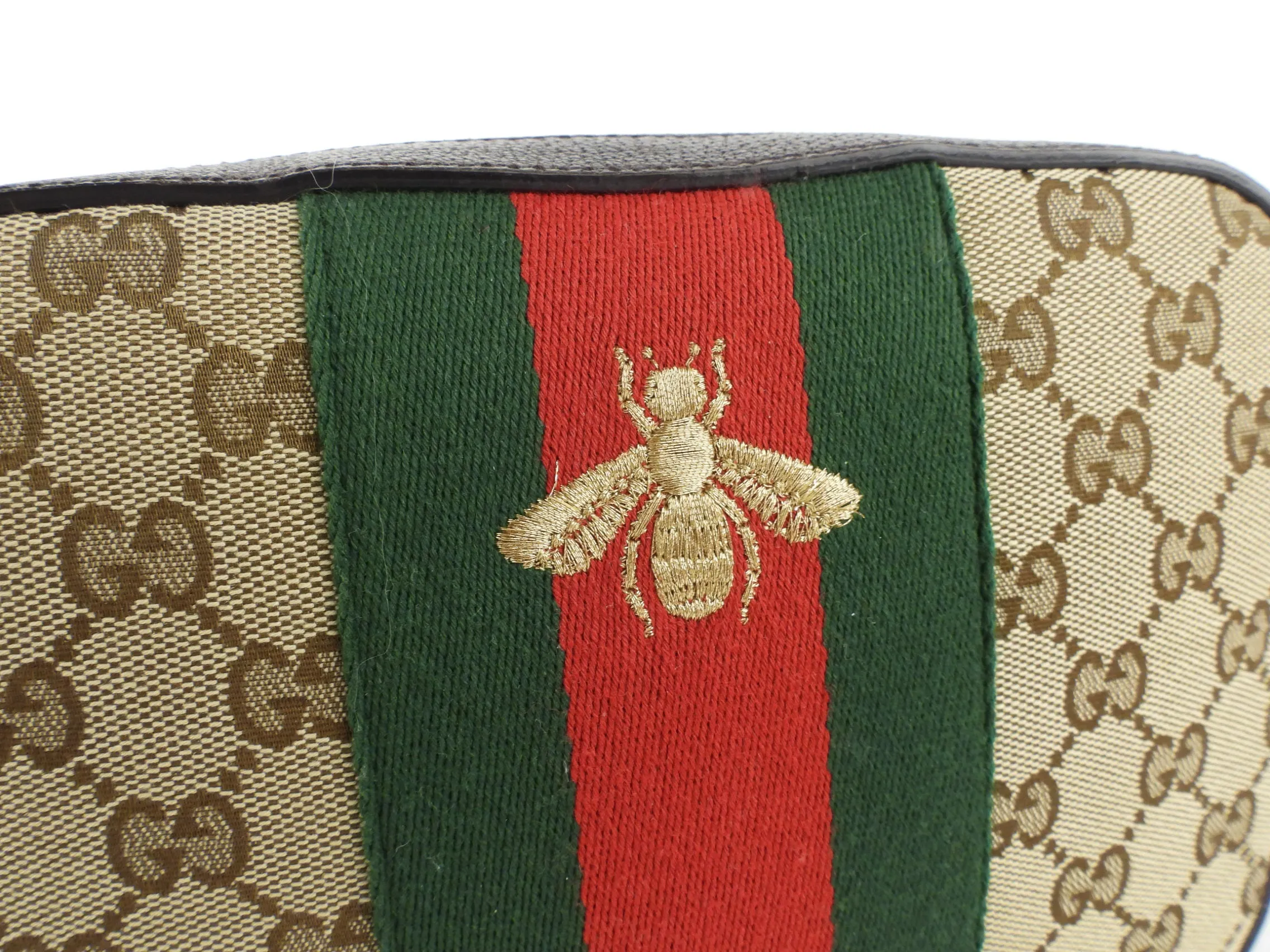 Gucci Beige GG Monogram Canvas Bee Web Camera Bag