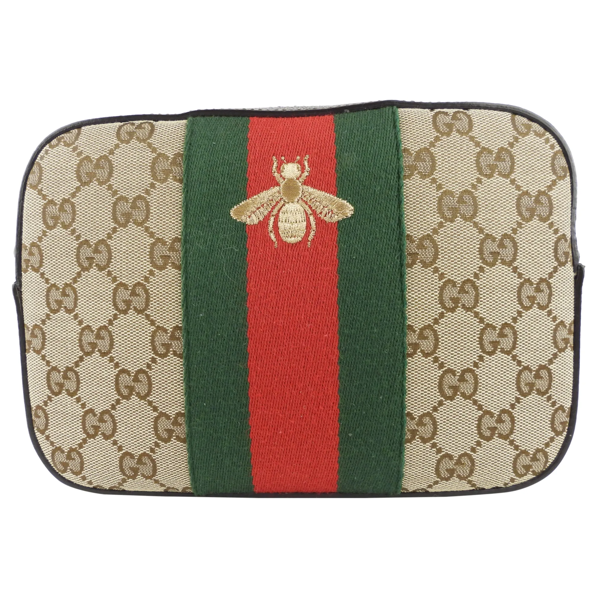 Gucci Beige GG Monogram Canvas Bee Web Camera Bag