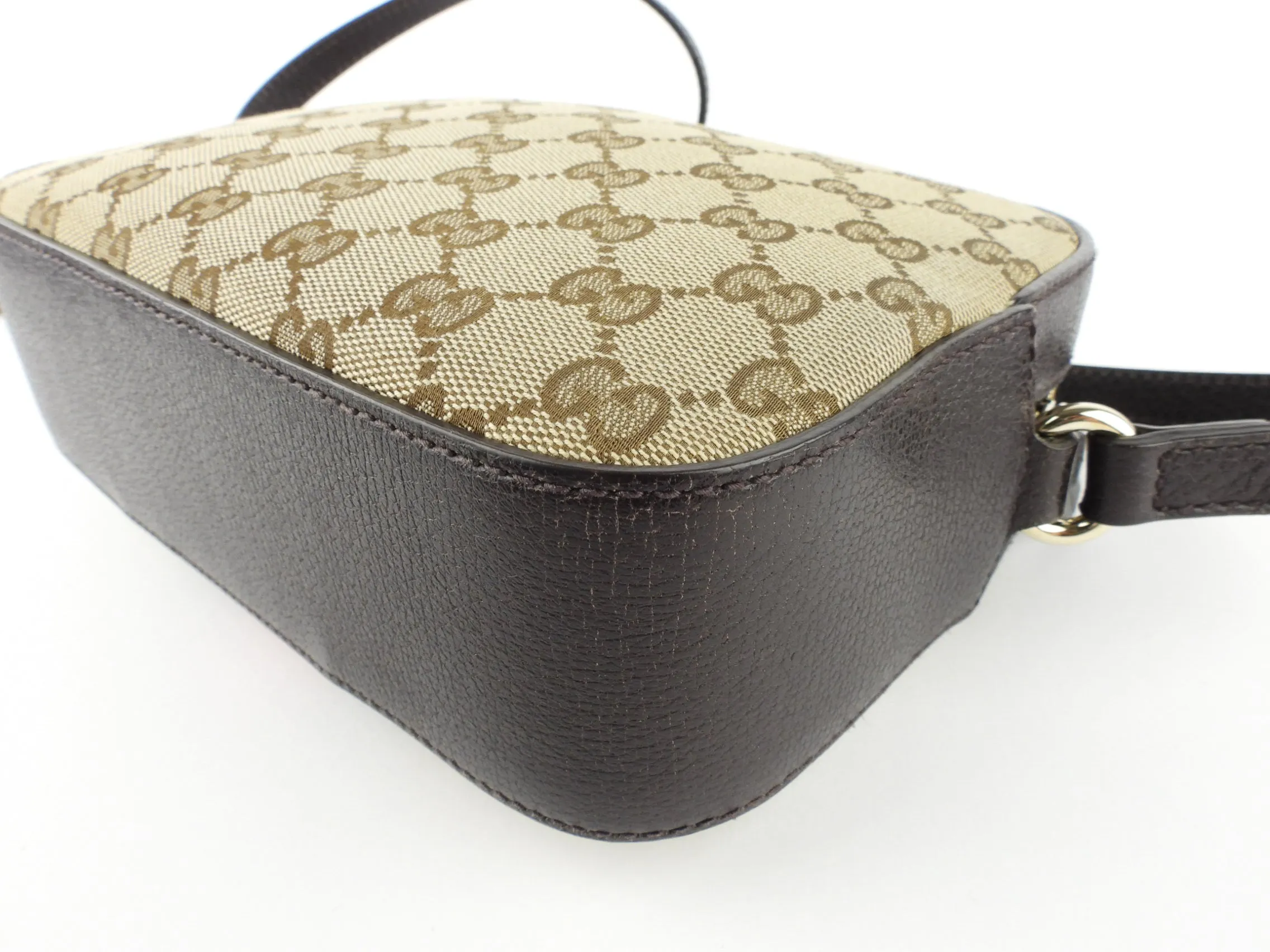 Gucci Beige GG Monogram Canvas Bee Web Camera Bag