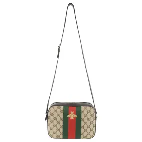 Gucci Beige GG Monogram Canvas Bee Web Camera Bag