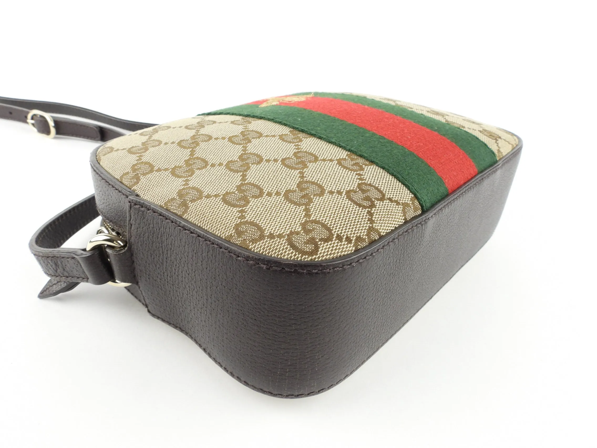 Gucci Beige GG Monogram Canvas Bee Web Camera Bag