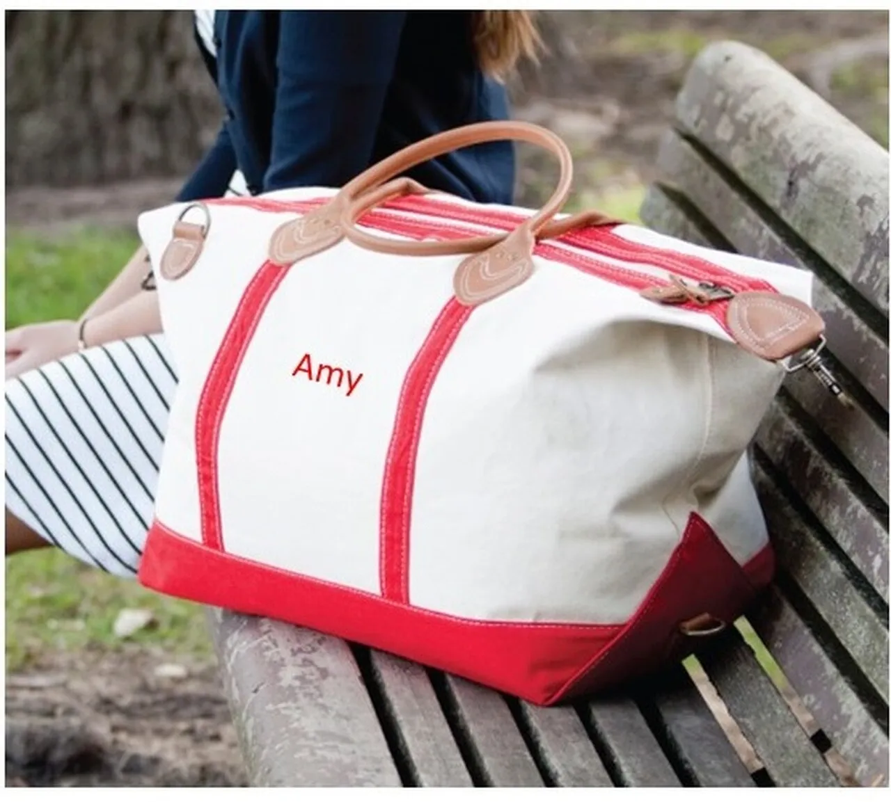 Haley Personalised Canvas & Leather Trim Weekender Tote