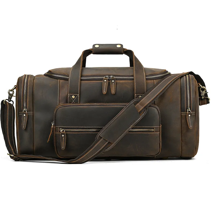 High Capacity Leather Duffle Weekender Bag