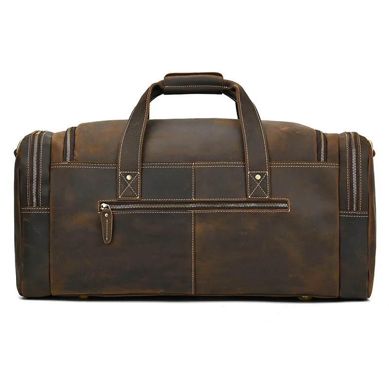 High Capacity Leather Duffle Weekender Bag