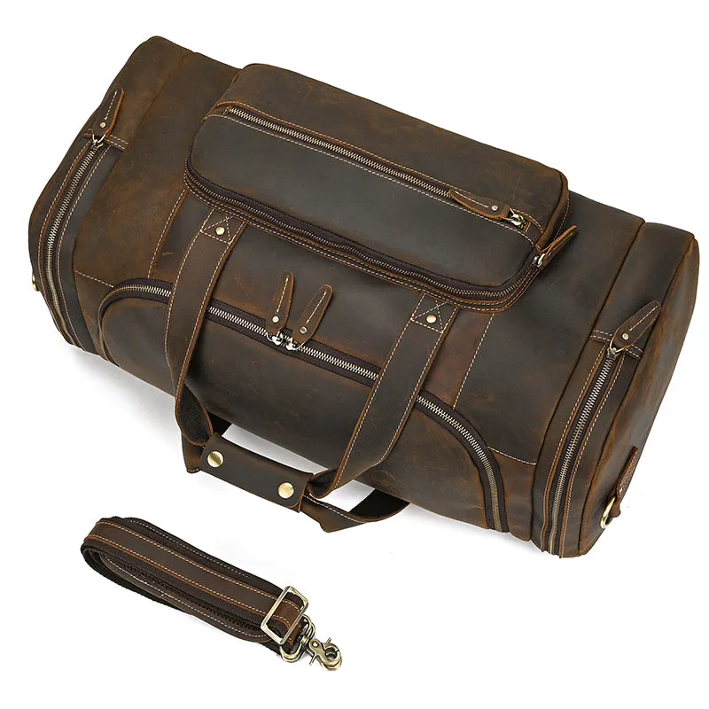 High Capacity Leather Duffle Weekender Bag