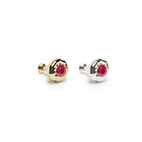 Irregular Round 14K Gold Ruby Stud