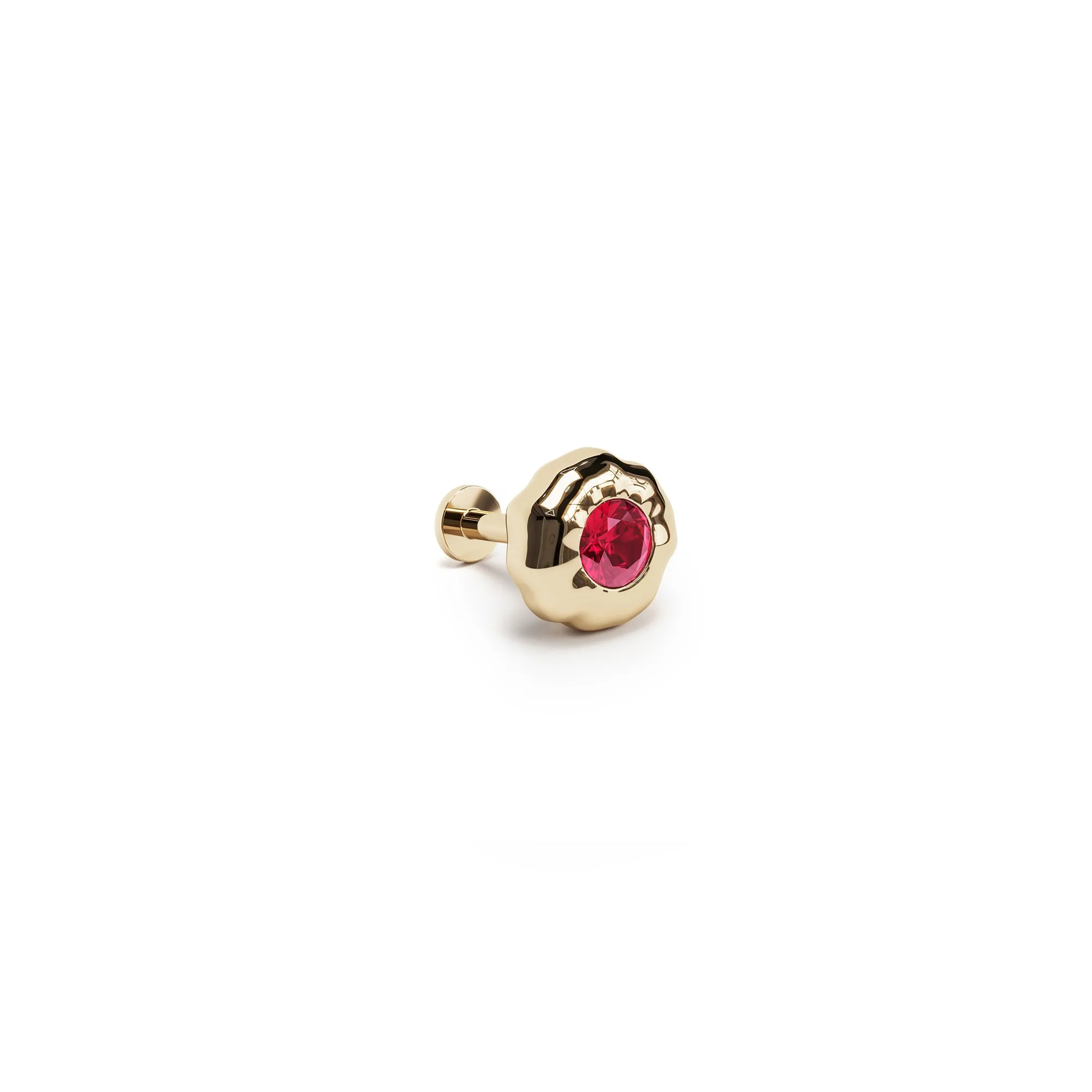 Irregular Round 14K Gold Ruby Stud