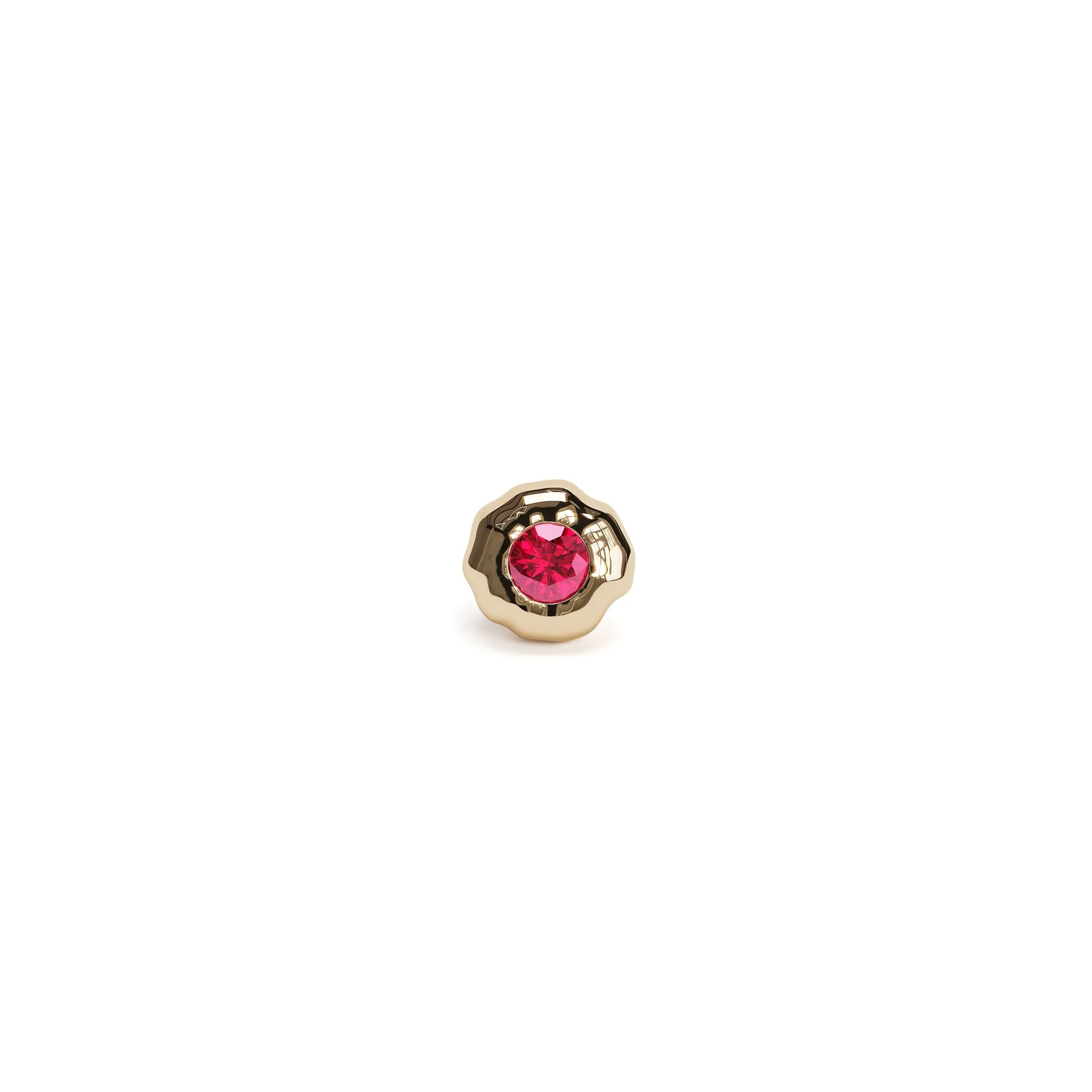 Irregular Round 14K Gold Ruby Stud