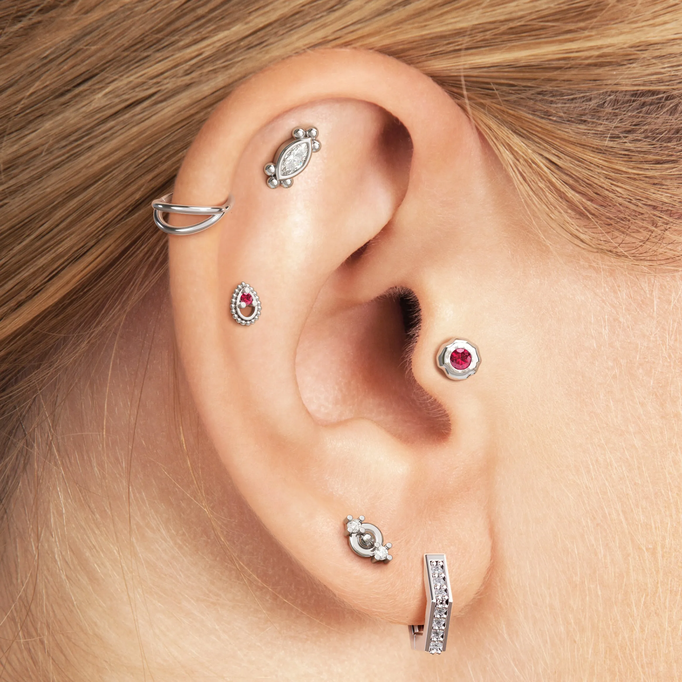 Irregular Round 14K Gold Ruby Stud