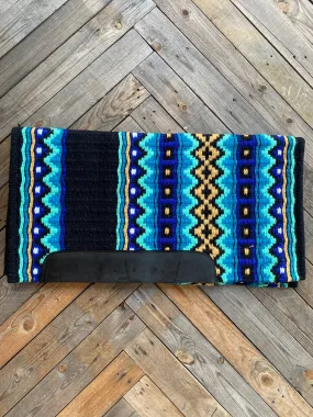 Luxe Hand-Woven Saddle Pad - Black/Turquoise & Blue