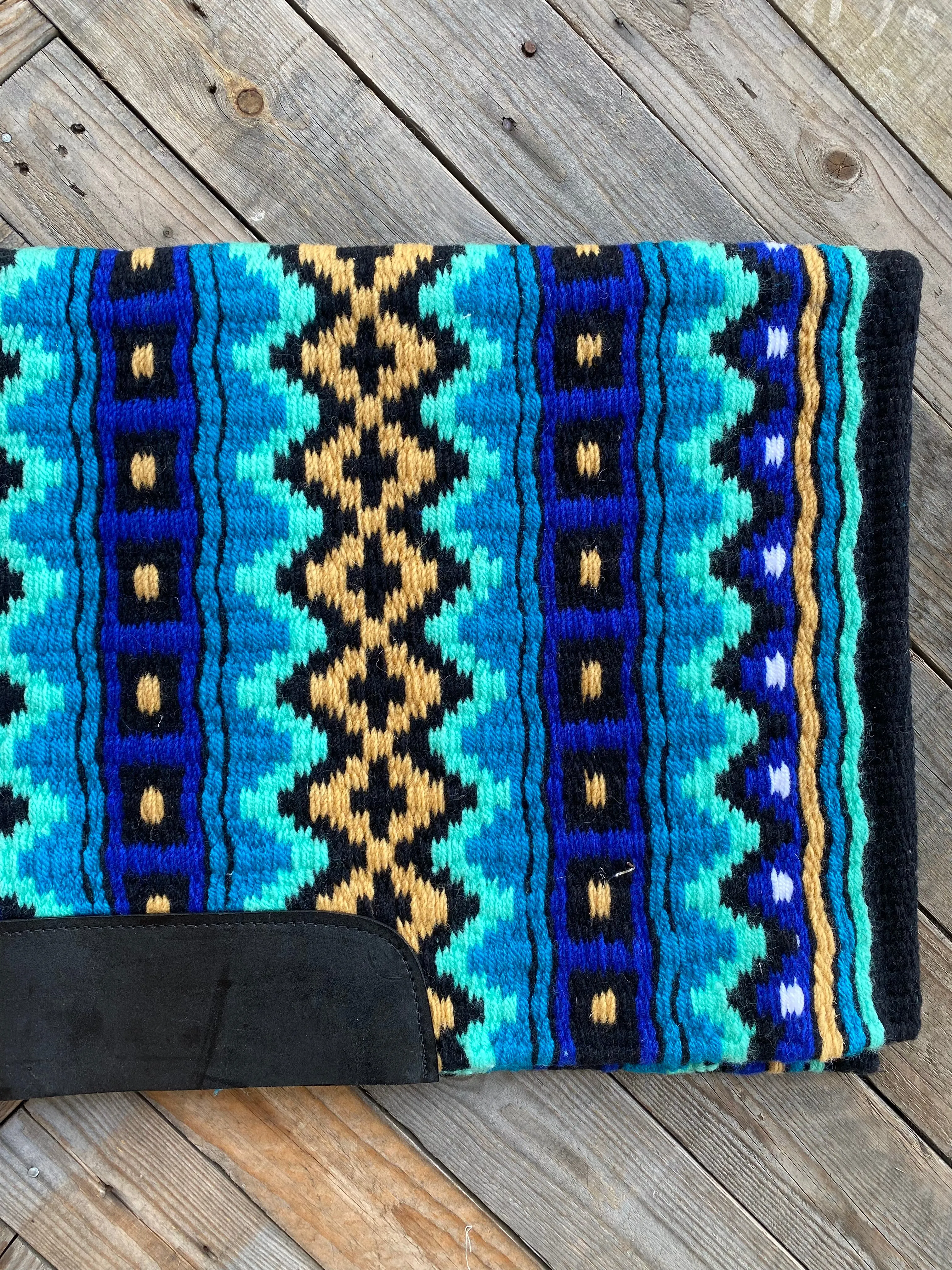 Luxe Hand-Woven Saddle Pad - Black/Turquoise & Blue