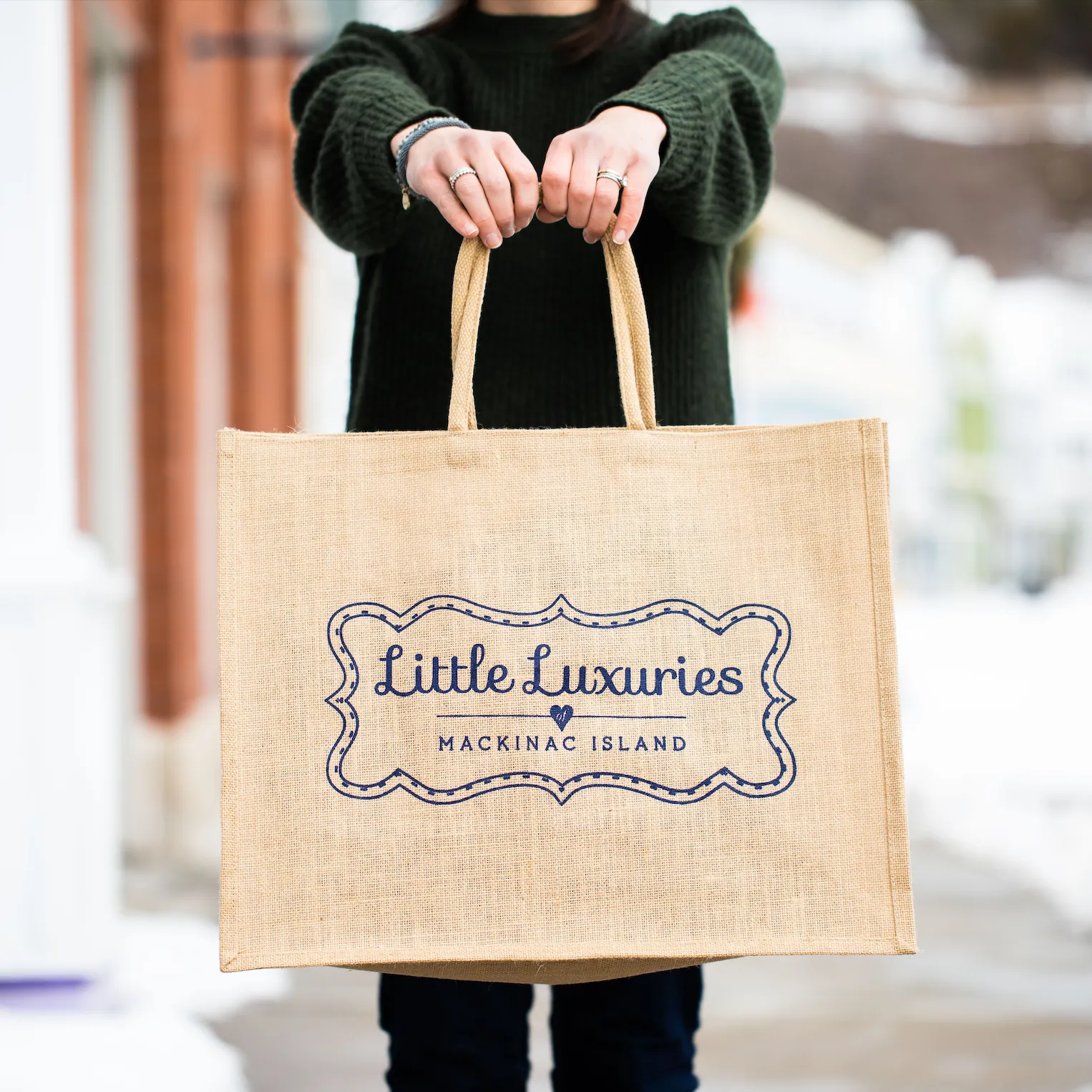 Mackinac Burlap Tote