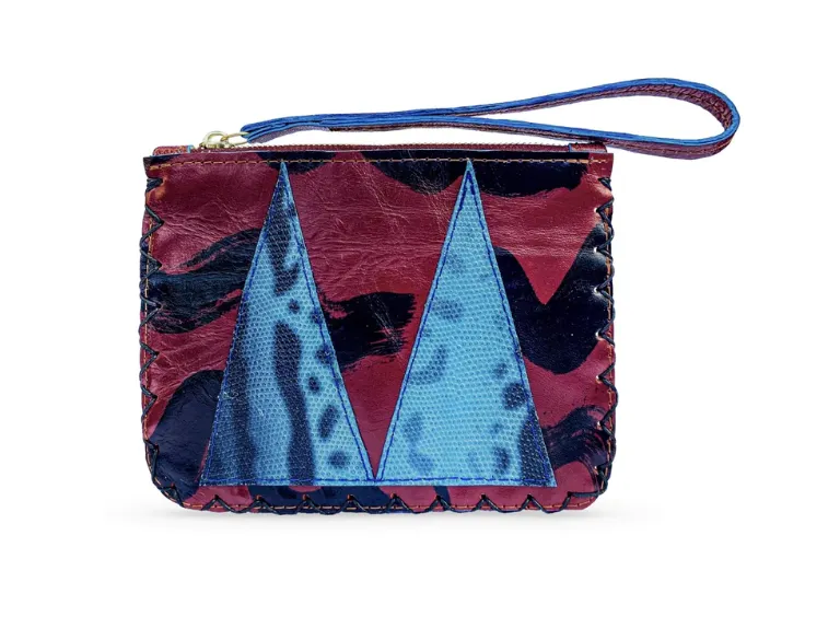 MARTE EGELE FLAT POUCH, Handwoven Cross Stitch Edges Fully lined in Suede