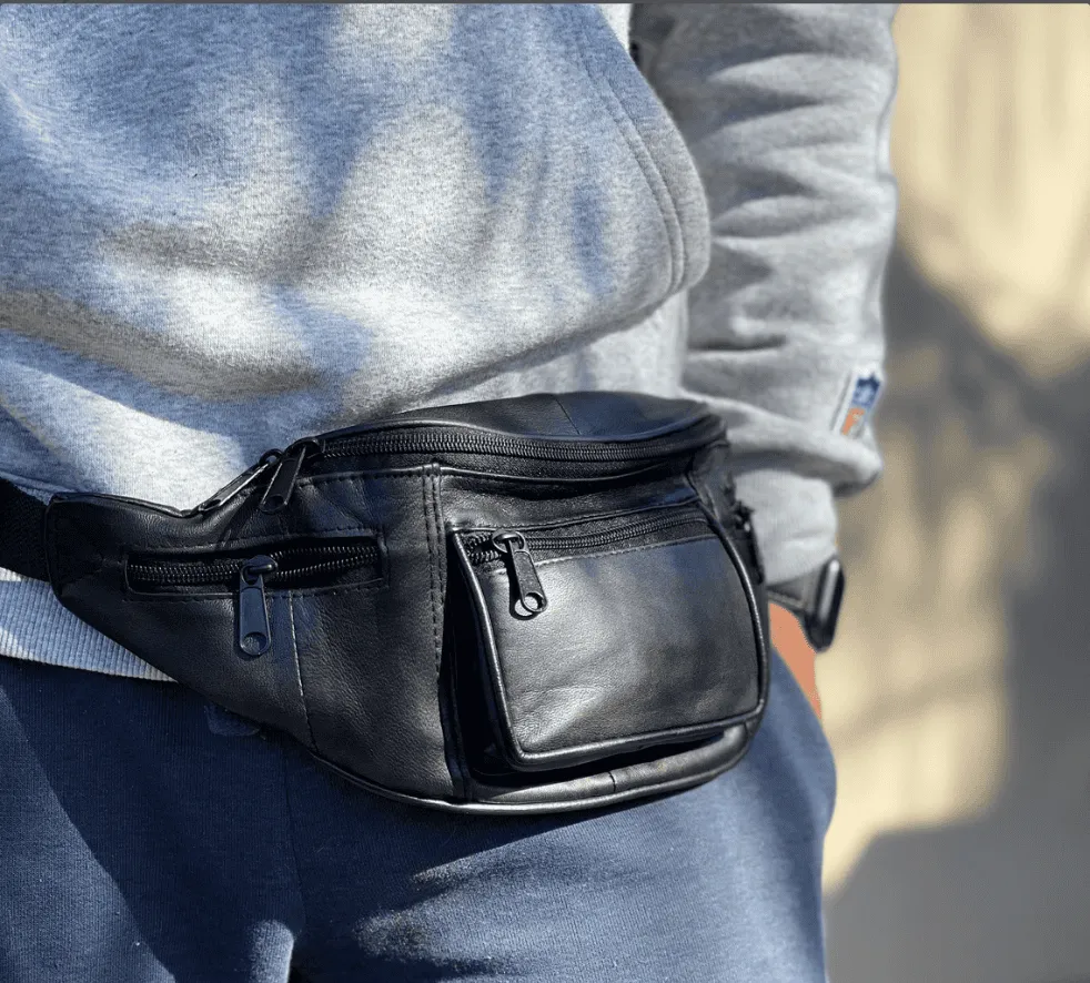 Men's Leather Fanny Pack, Waist Bag for Festivals and Daily Use, Black Belt Bag