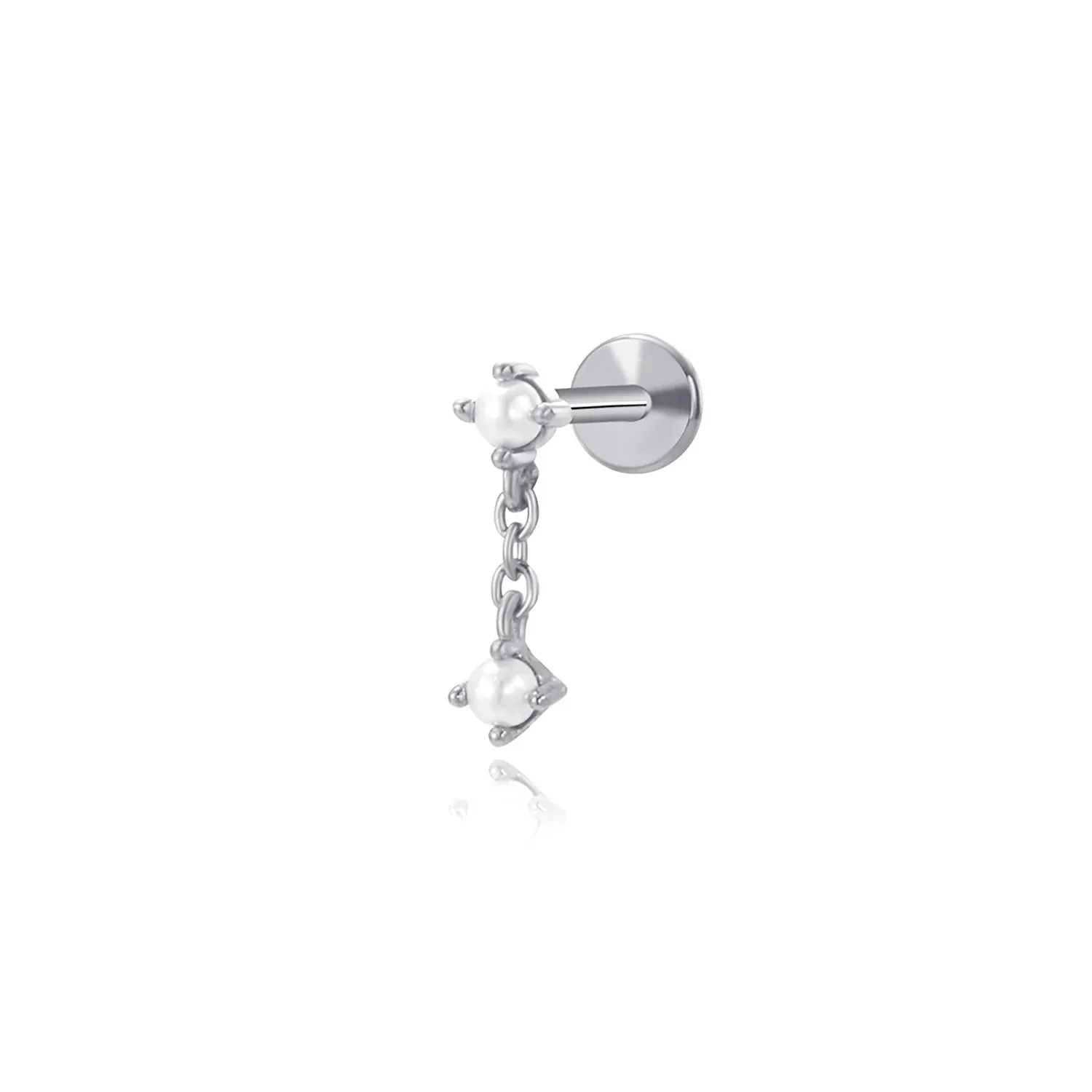 Mini Dangling Duo Pearl Flat Back Earring (18G)