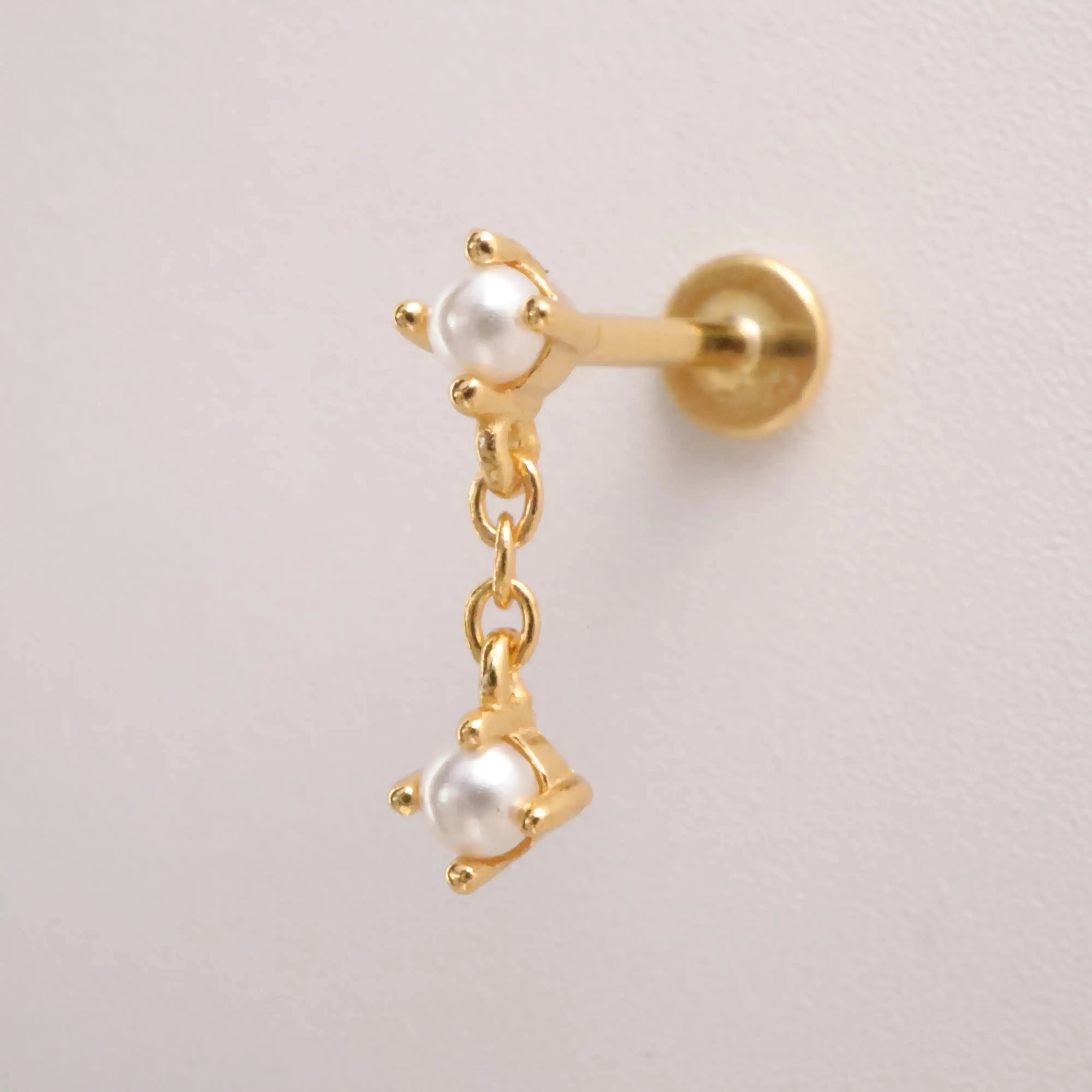 Mini Dangling Duo Pearl Flat Back Earring (18G)