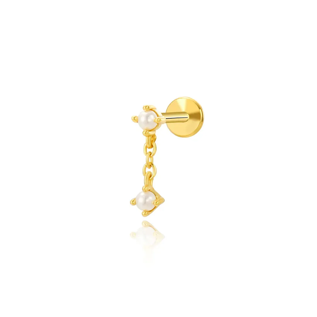 Mini Dangling Duo Pearl Flat Back Earring (18G)