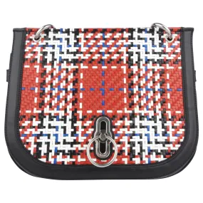 Mulberry Red, White and Black Woven Leather Tartan Amberley Crossbody Shoulder Bag