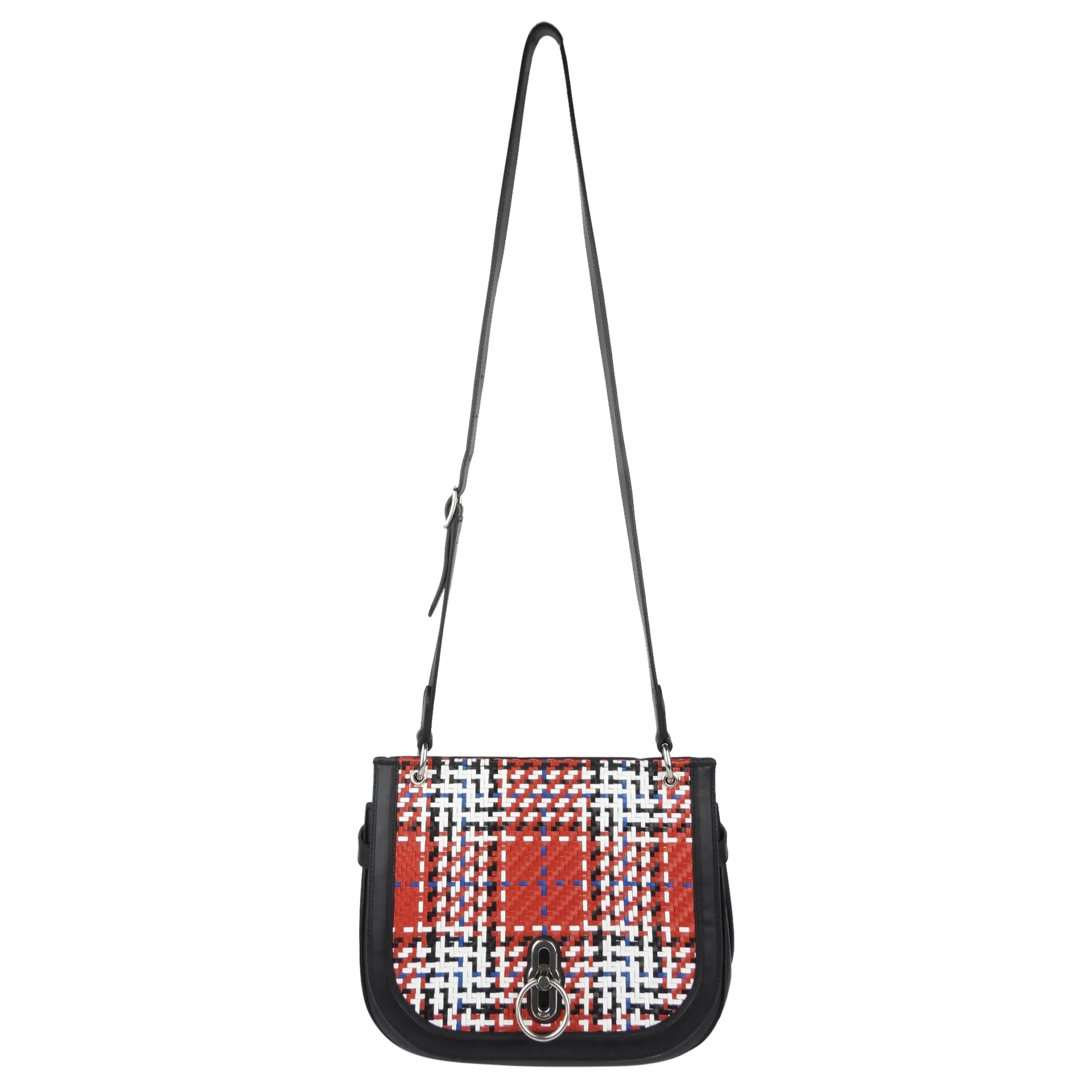 Mulberry Red, White and Black Woven Leather Tartan Amberley Crossbody Shoulder Bag