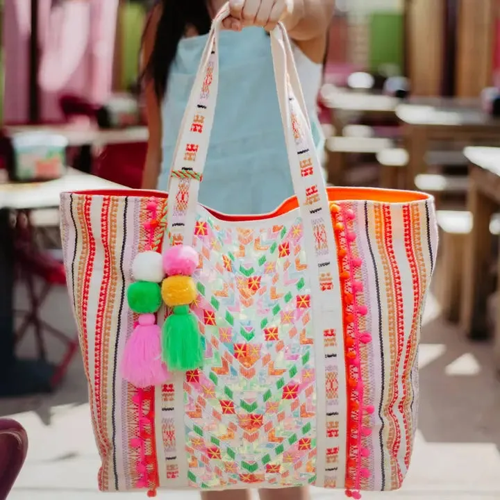 Multicolored Chevron Wholesale Sequined Big Tote Bag