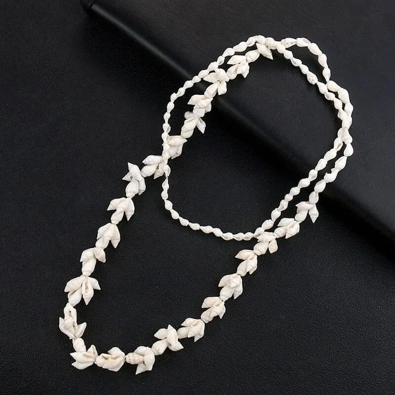 Natural White Conch Puka Shell Beads Necklace