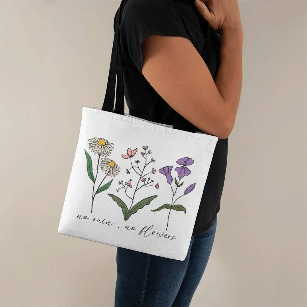 No Rain No Flowers Spring Wildflower Square Classic Tote Bag