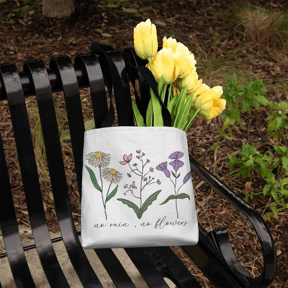 No Rain No Flowers Spring Wildflower Square Classic Tote Bag