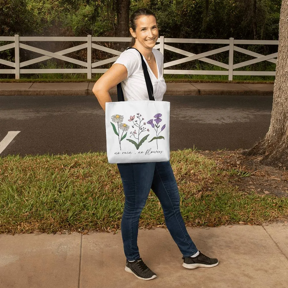 No Rain No Flowers Spring Wildflower Square Classic Tote Bag