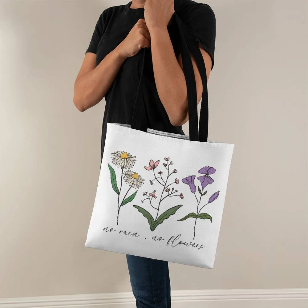 No Rain No Flowers Spring Wildflower Square Classic Tote Bag