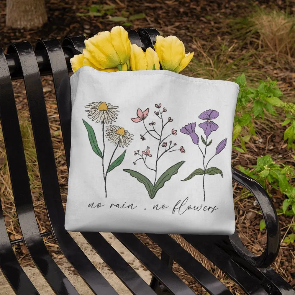 No Rain No Flowers Spring Wildflower Square Classic Tote Bag