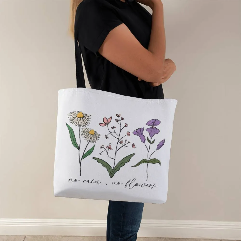 No Rain No Flowers Spring Wildflower Square Classic Tote Bag