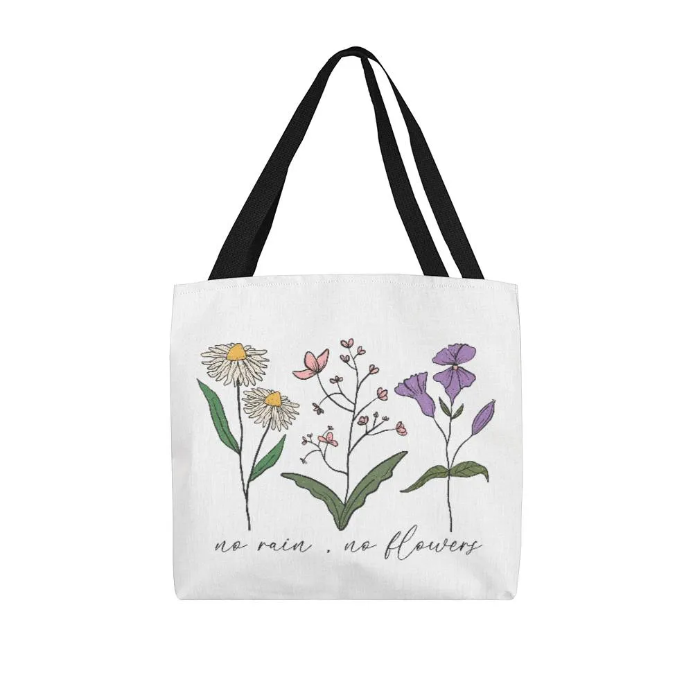 No Rain No Flowers Spring Wildflower Square Classic Tote Bag