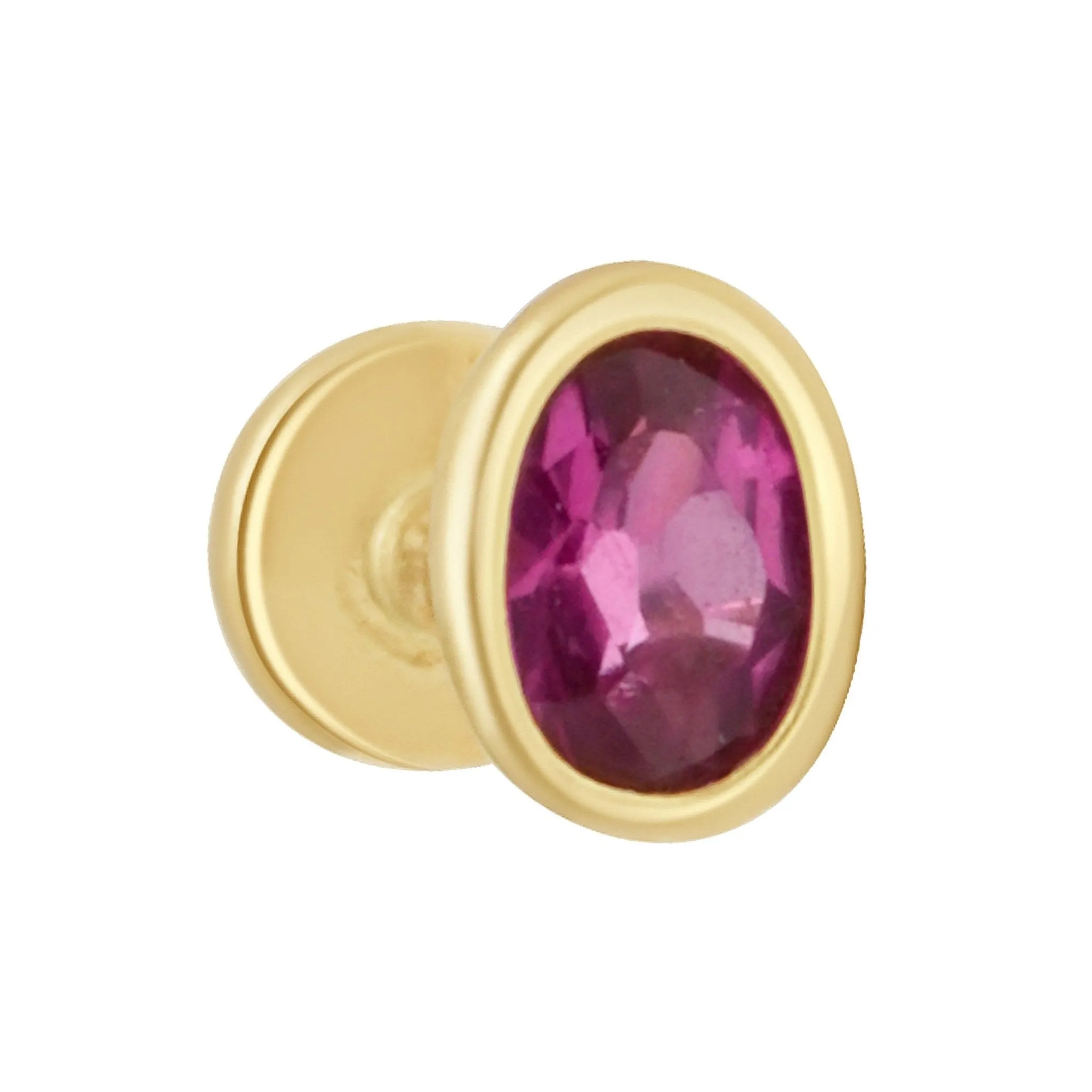 Oval Pink Ruby Flat Back Earring in Bezel Set Solid 14k Yellow Gold