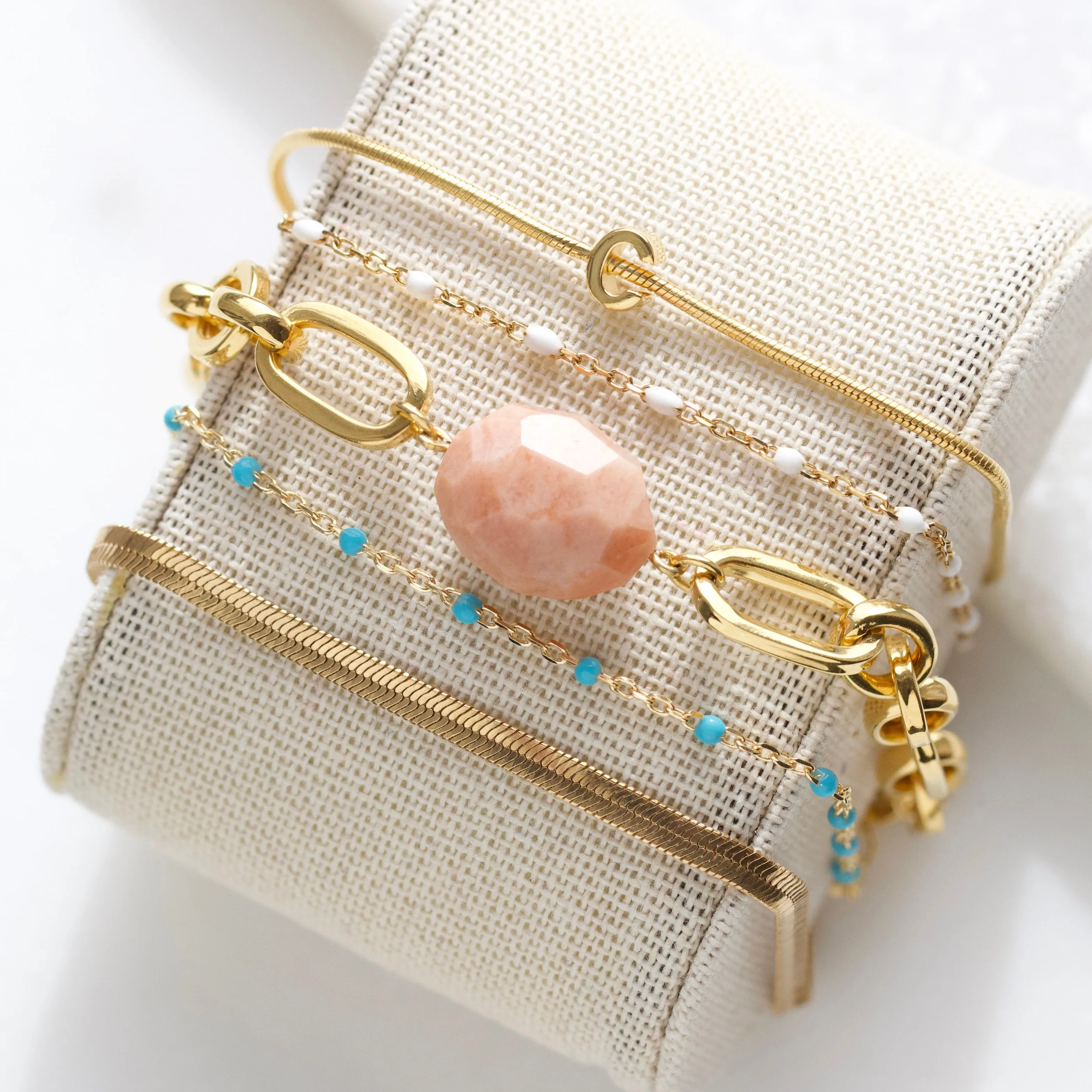 Peach Amazonite Chunky Chain Bracelet