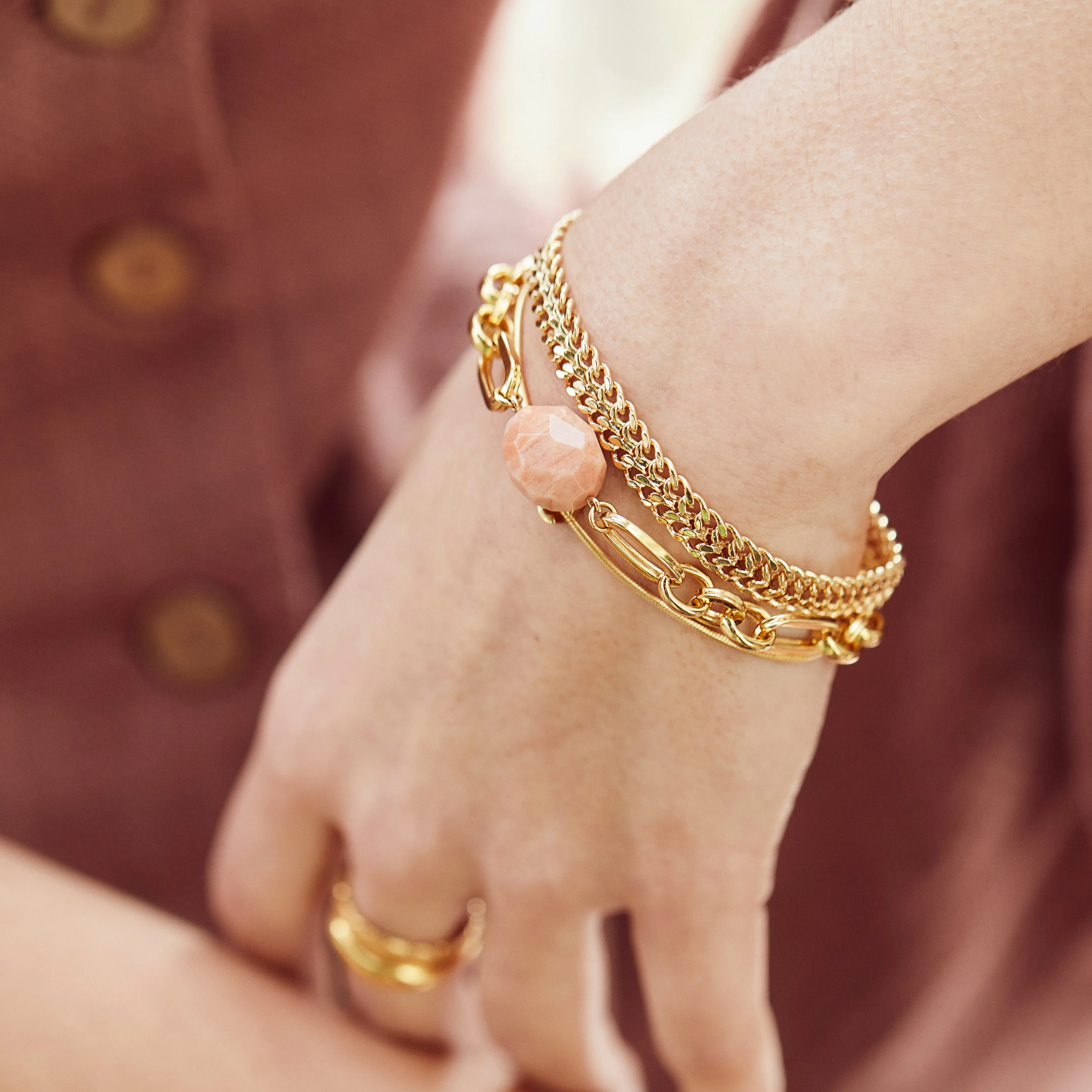 Peach Amazonite Chunky Chain Bracelet