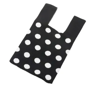 Polka Dot Patterned Knit Tote Bag