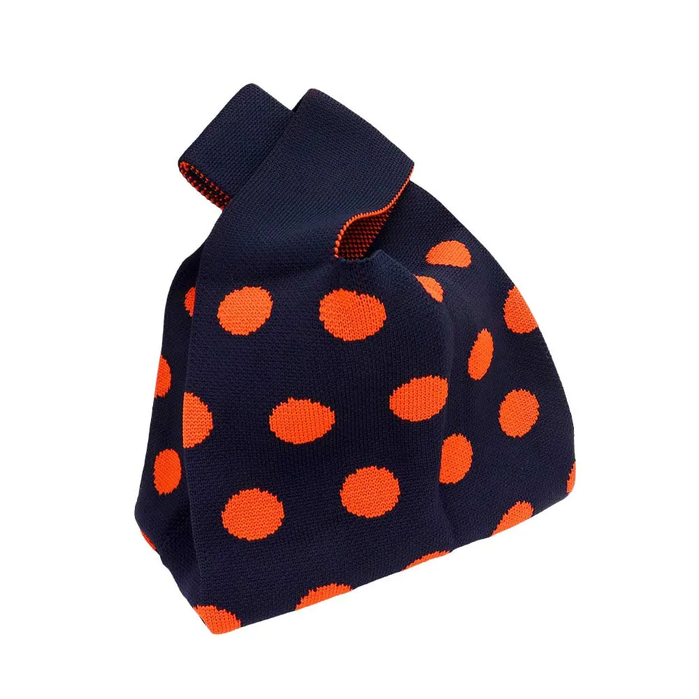 Polka Dot Patterned Knit Tote Bag