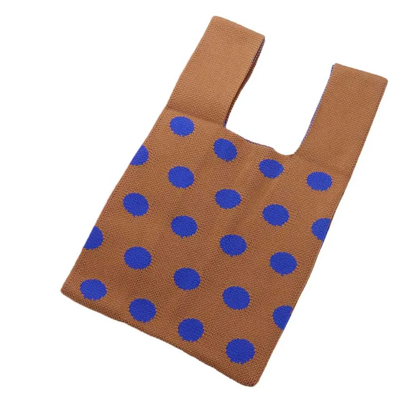 Polka Dot Patterned Knit Tote Bag