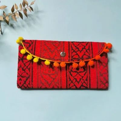 Red Black Tassel Design Fabric Clutch