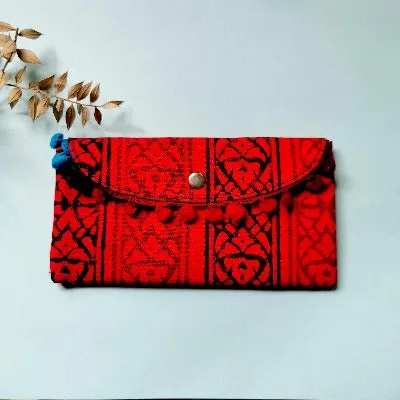 Red Black Tassel Design Fabric Clutch