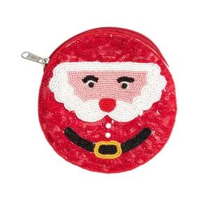 Santa Sequin Beaded Christmas Mini Pouch Bag