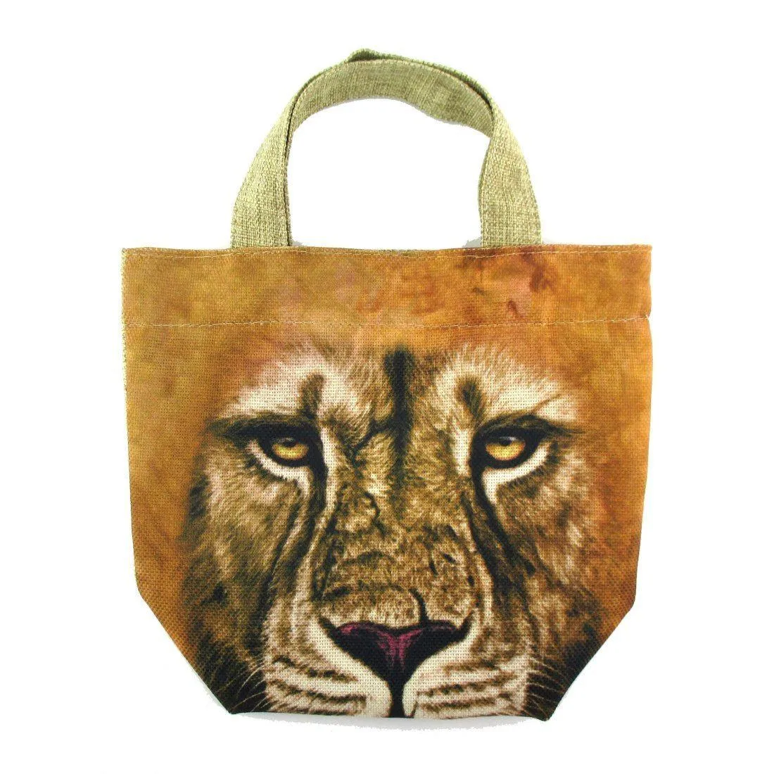 Small African Lion Face Print Fabric Lunch Tote Bag | DOTOLY