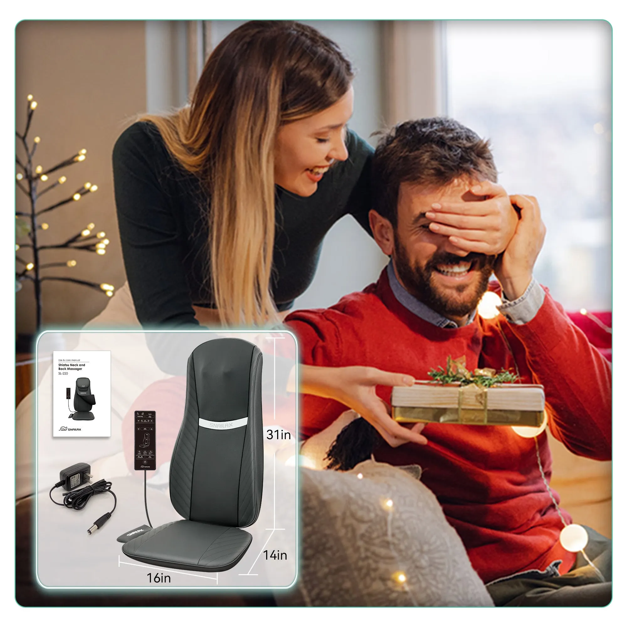 Snailax Upgraded Deep Kneading Shiatsu Back Massager with Heat with Adjustable Intensity - SL-220
