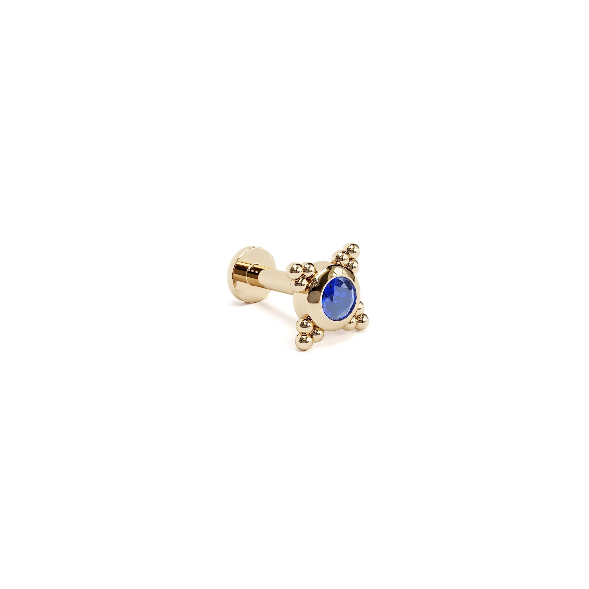 Tiny 14K Gold Sapphire Beaded Stud