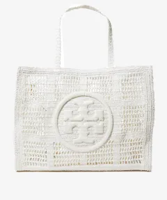 Tory Burch Ella Hand Crocheted Small Tote - White