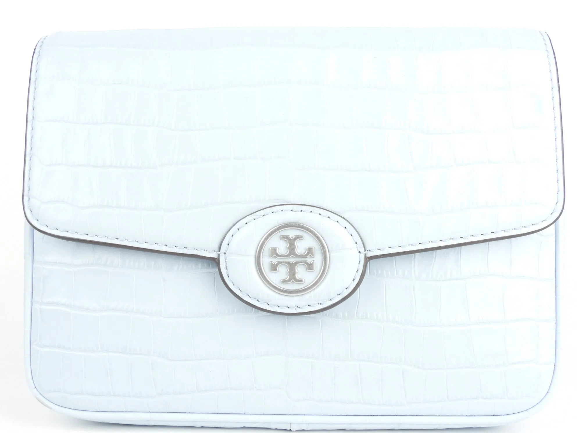 Tory Burch Pastel Blue Robinson Croc Embossed Leather Convertible Shoulder Bag