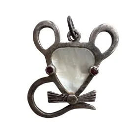 V I N T A G E // magnificent mouse / sterling silver mouse with mother of pearl and garnets / a pendant