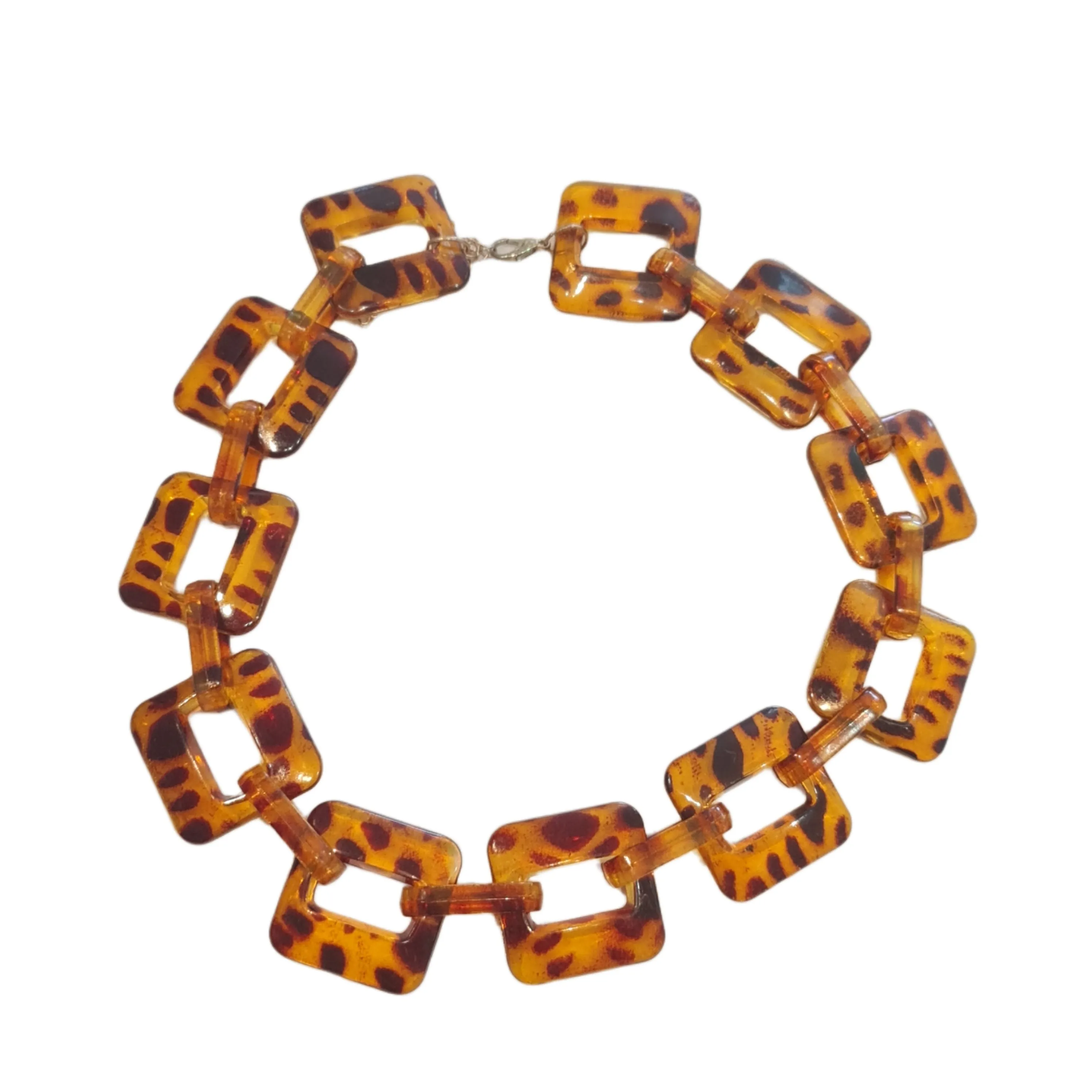 Vintage Faux Tortoise Shell Square Link Necklace